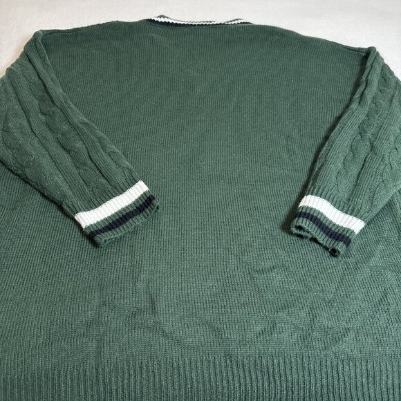 Bloomchic Lurex Cable Knit V Neck Pullover Dark Green Sweater Size 14/16 - Picture 6 of 7